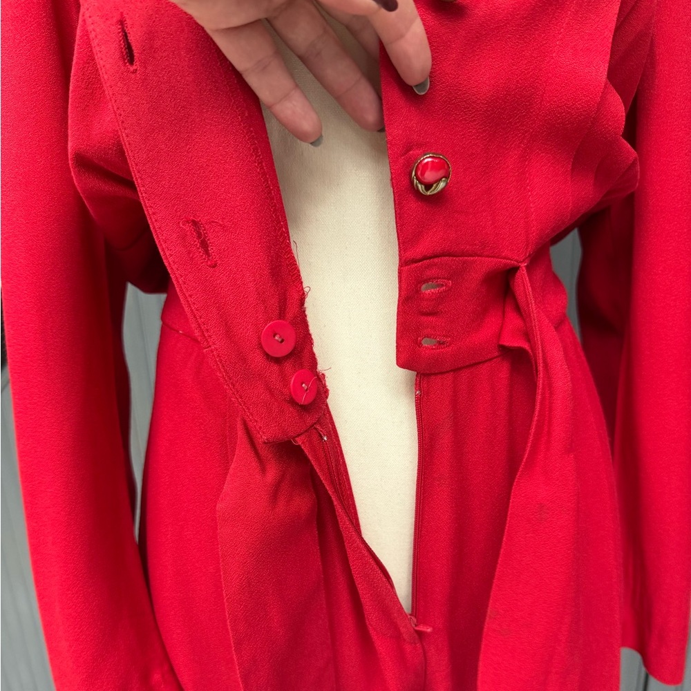 Vintage Red Long Sleeve Button Front Jumpsuit Size 10 Molly Malloy Petite - Picture 11 of 15